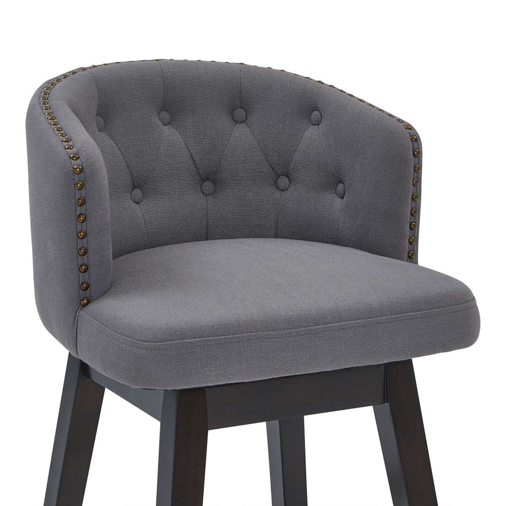 Celine 26" Counter Height Swivel Grey Fabric and Espresso Wood Bar Stool By Armen Living | Bar Stools |  Modishstore  - 6