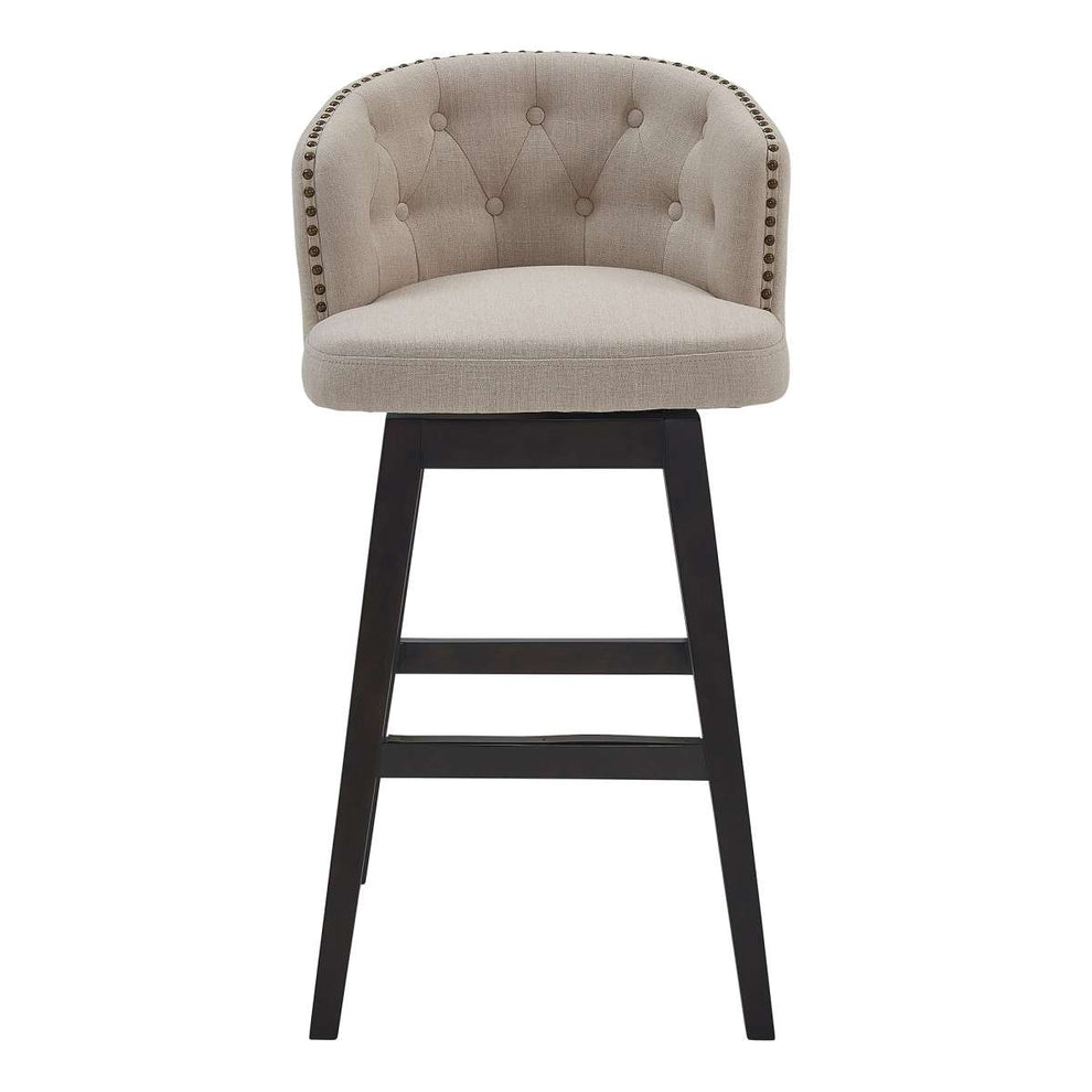 Celine 26" Counter Height Swivel Tan Fabric and Espresso Wood Bar Stool By Armen Living | Bar Stools |  Modishstore  - 3