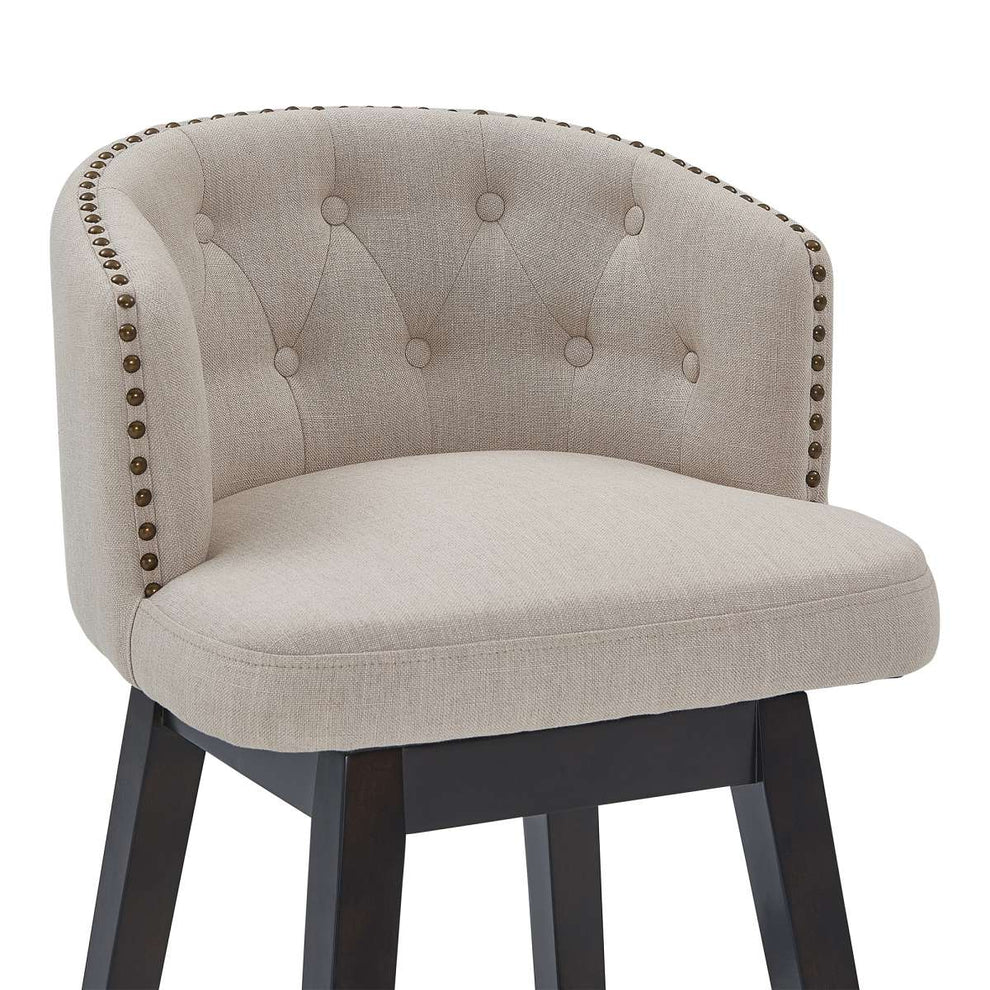 Celine 26" Counter Height Swivel Tan Fabric and Espresso Wood Bar Stool By Armen Living | Bar Stools |  Modishstore  - 5