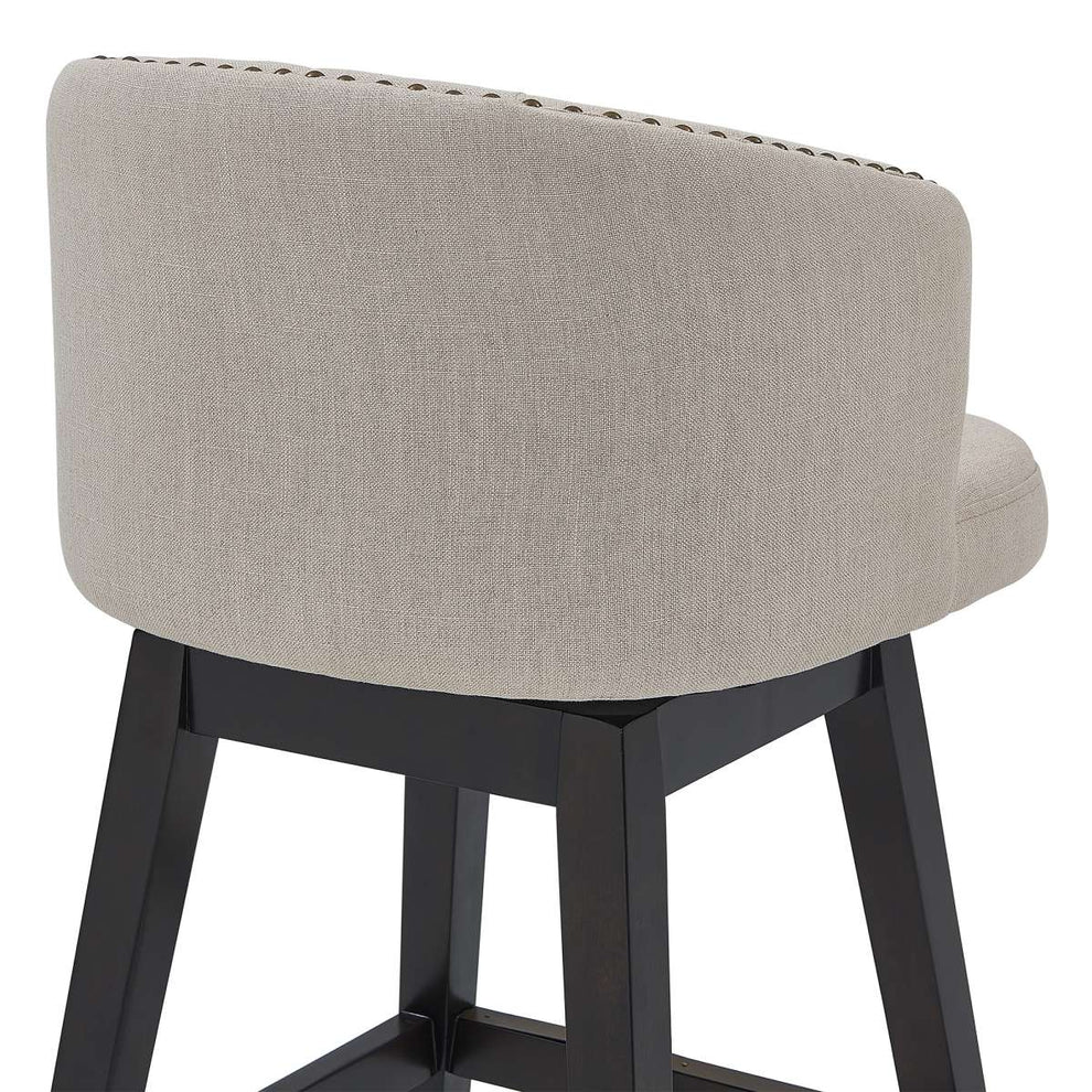 Celine 26" Counter Height Swivel Tan Fabric and Espresso Wood Bar Stool By Armen Living | Bar Stools |  Modishstore  - 6