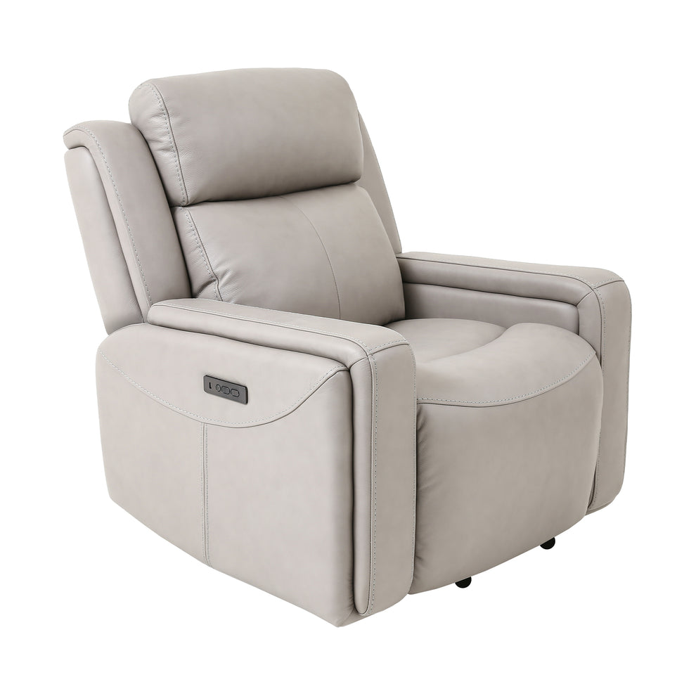 Claude Dual Power Headrest and Lumbar Support Recliner Chair in Light Grey Genuine Leather By Armen Living | Chairs & Recliners | Modishstore - 2