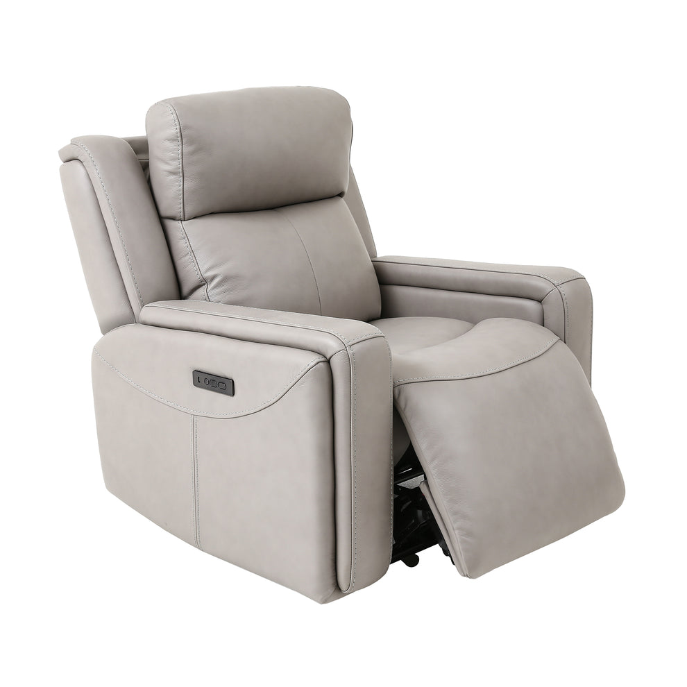 Claude Dual Power Headrest and Lumbar Support Recliner Chair in Light Grey Genuine Leather By Armen Living | Chairs & Recliners | Modishstore - 5