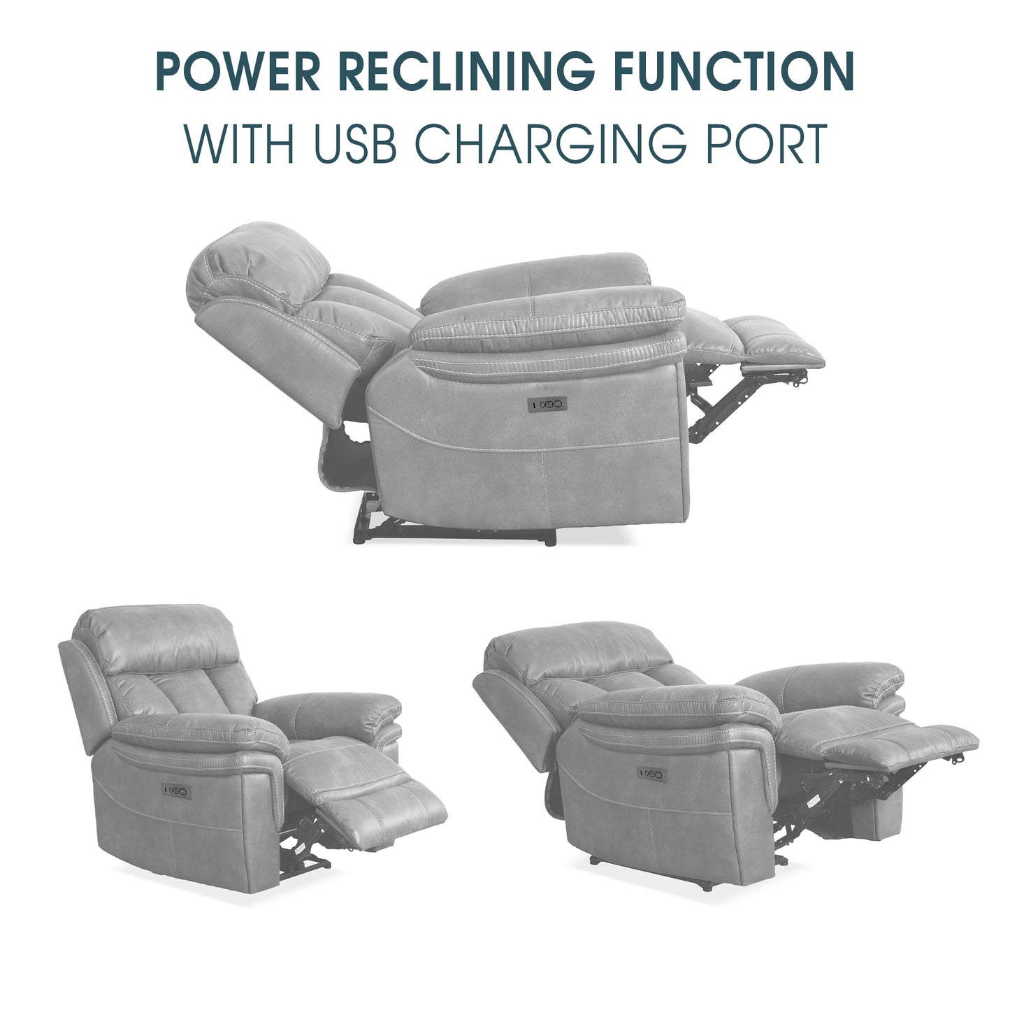 Claude Dual Power Headrest and Lumbar Support Recliner Chair in Light Grey Genuine Leather By Armen Living | Chairs & Recliners | Modishstore - 9