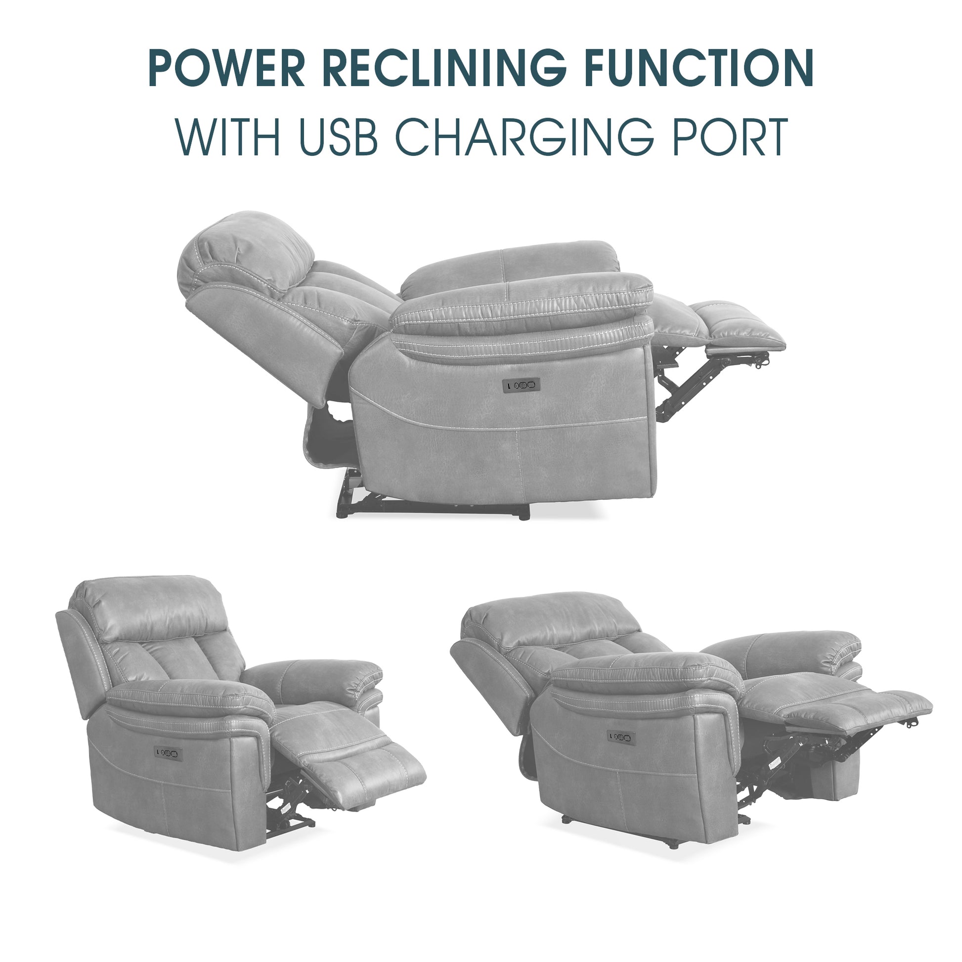 Claude Dual Power Headrest and Lumbar Support Recliner Chair in Light Grey Genuine Leather By Armen Living | Chairs & Recliners | Modishstore - 9