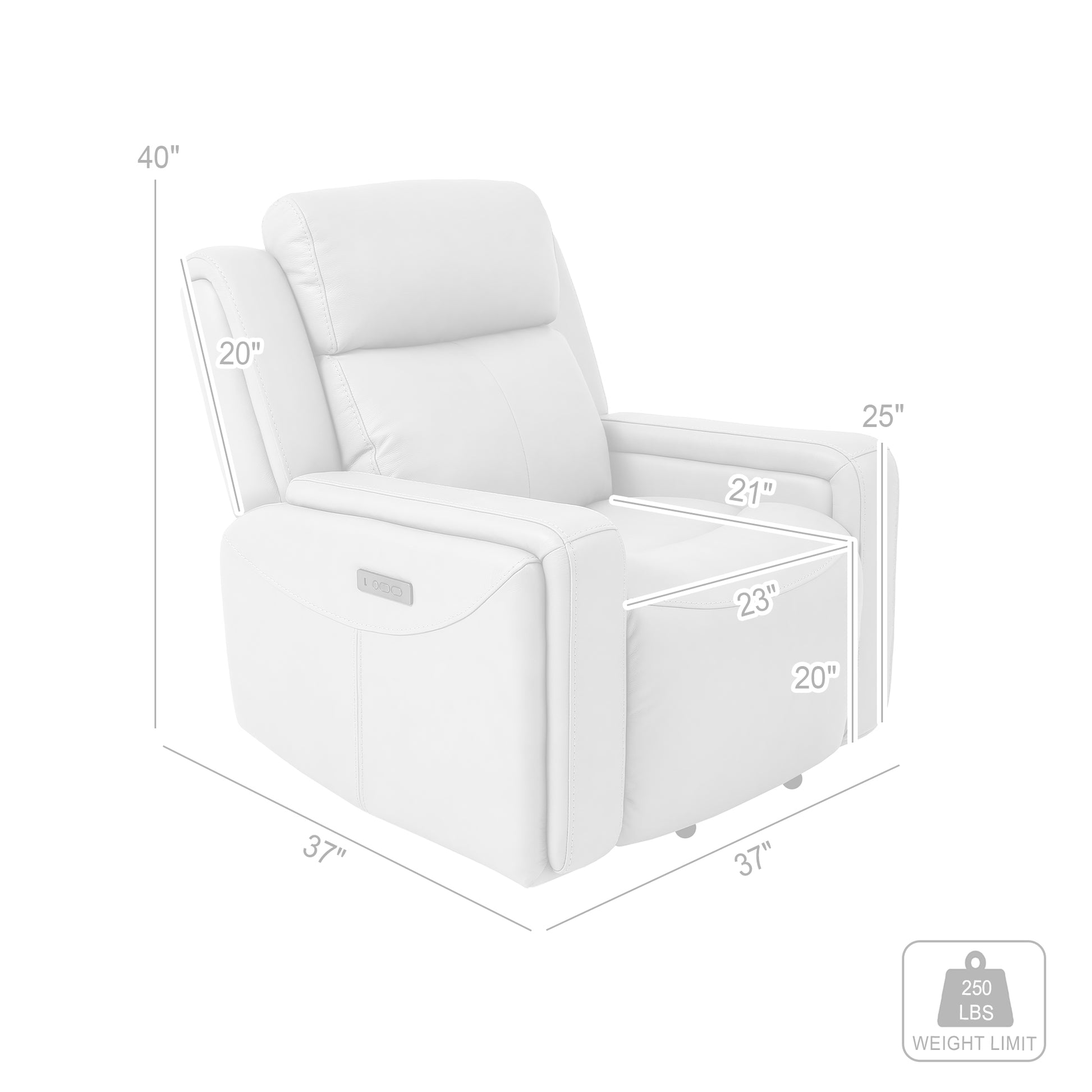 Claude Dual Power Headrest and Lumbar Support Recliner Chair in Light Grey Genuine Leather By Armen Living | Chairs & Recliners | Modishstore - 10