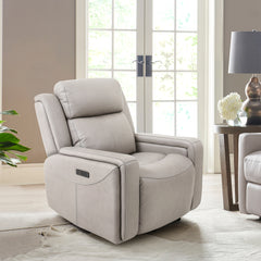 Claude Dual Power Headrest and Lumbar Support Recliner Chair in Light Grey Genuine Leather By Armen Living
