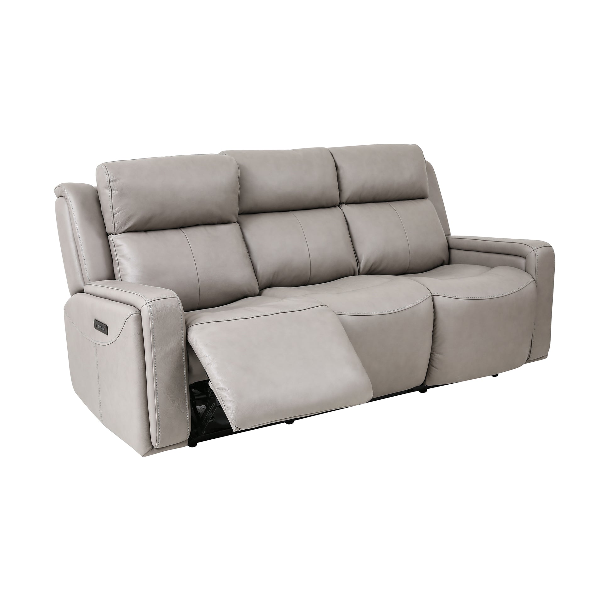 Armen Living Claude Dual Power Headrest and Lumbar Support Reclining Sofa in Light Grey Genuine Leather
