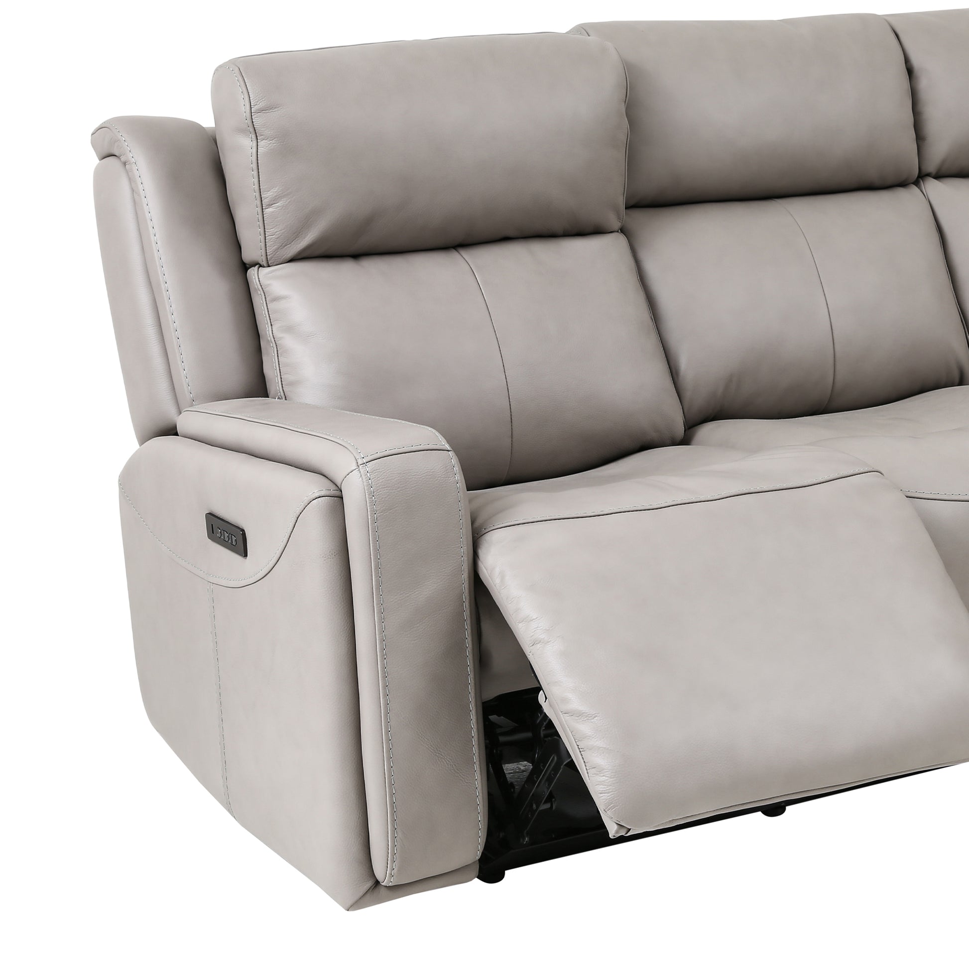 Claude Dual Power Headrest and Lumbar Support Reclining Sofa in Light Grey  Genuine Leather