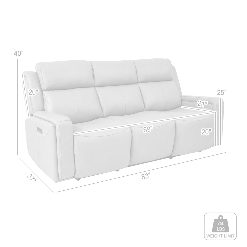 Claude Dual Power Headrest and Lumbar Support Reclining Sofa in Light Grey Genuine Leather By Armen Living | Sofas | Modishstore - 10