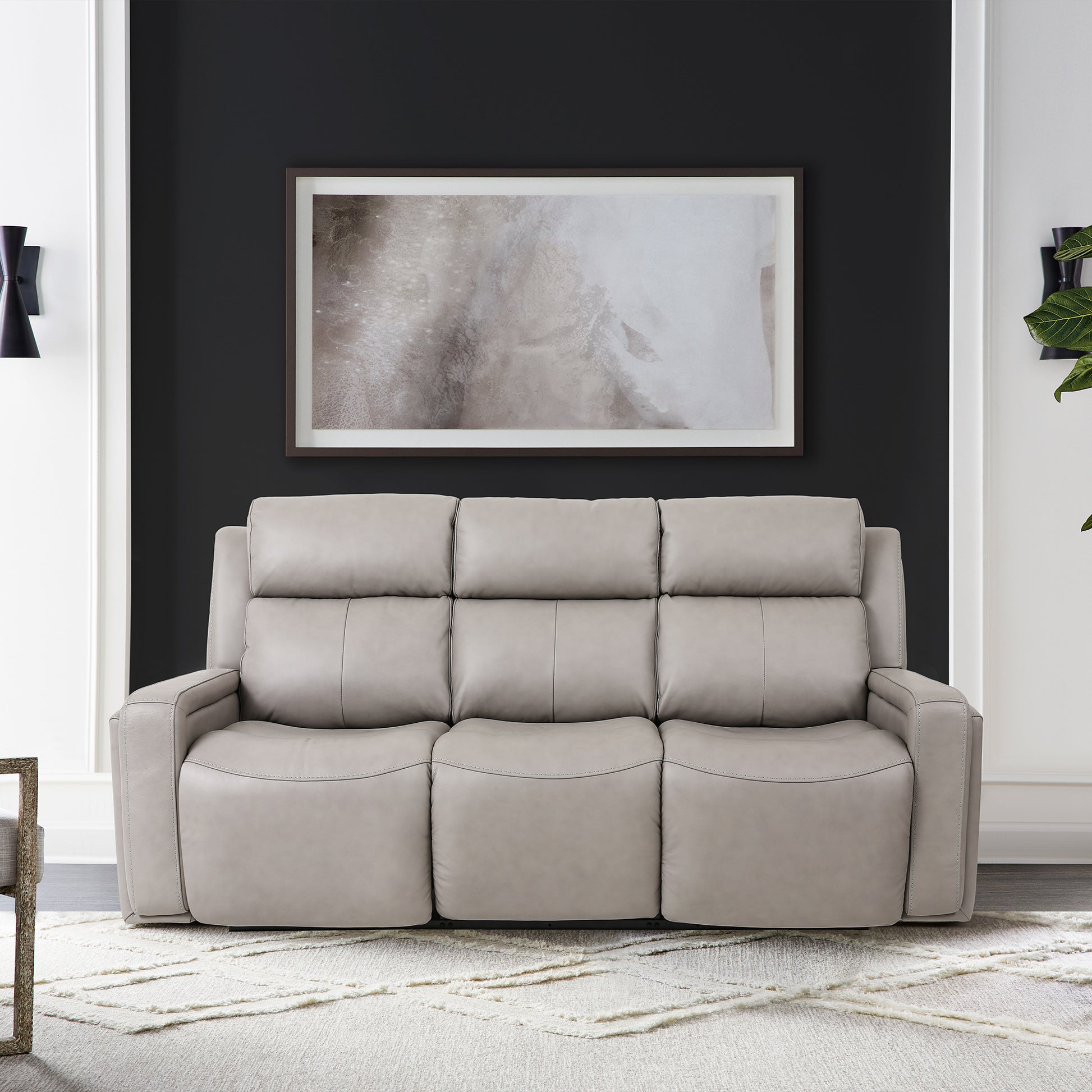 Claude Dual Power Headrest and Lumbar Support Reclining Sofa in Light Grey Genuine Leather By Armen Living | Sofas | Modishstore