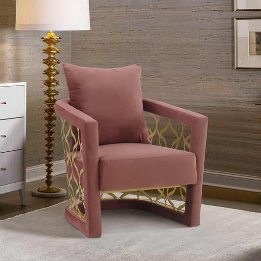 Corelli Blush Fabric Upholstered Accent Chair with Brushed Gold Legs By Armen Living | Accent Chairs |  Modishstore 