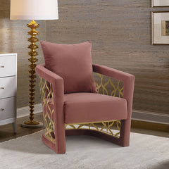 Corelli Blush Fabric Upholstered Accent Chair with Brushed Gold Legs By Armen Living