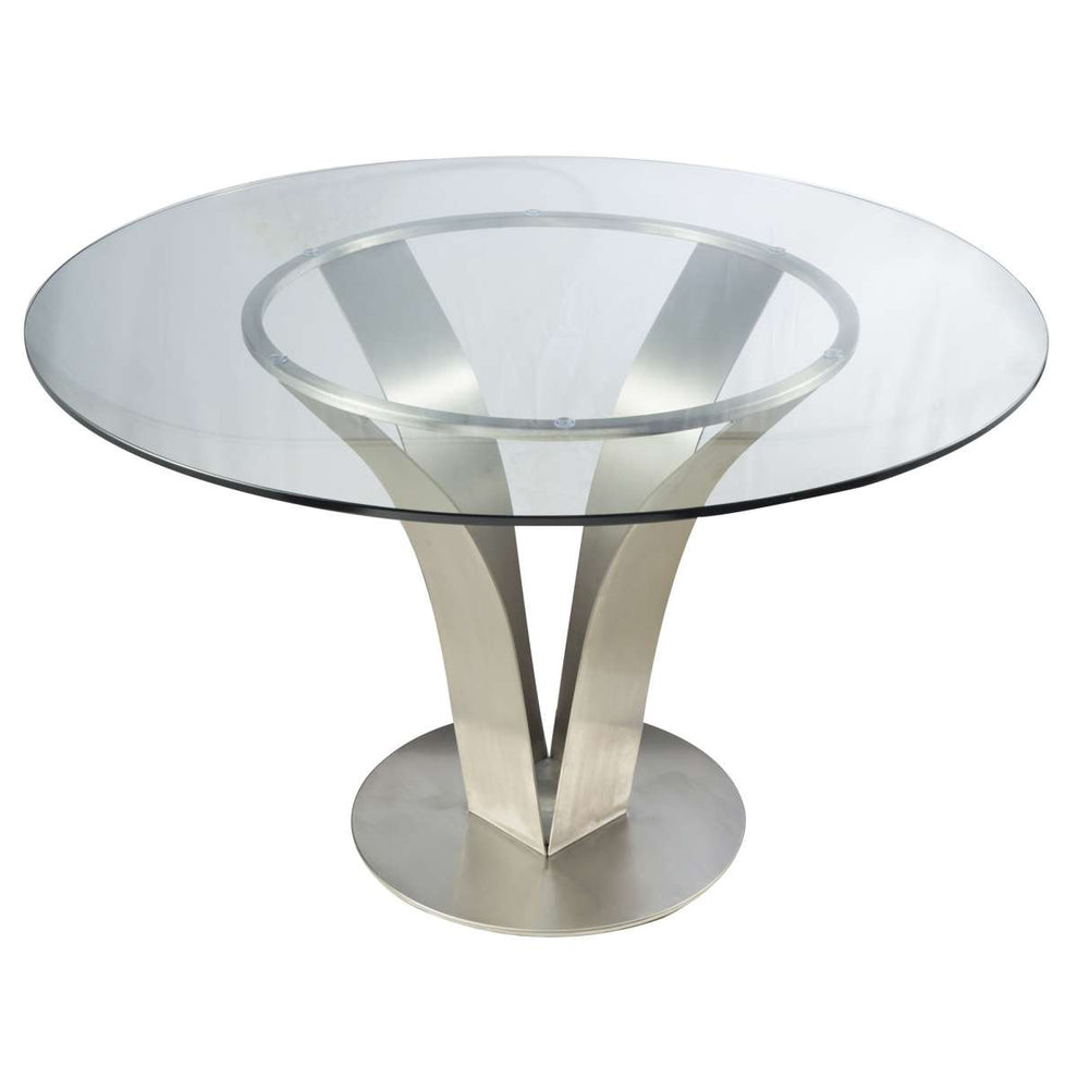 Cleo Contemporary Dining Table In Stainless Steel With Clear Glass By Armen Living | Dining Tables | Modishstore - 2