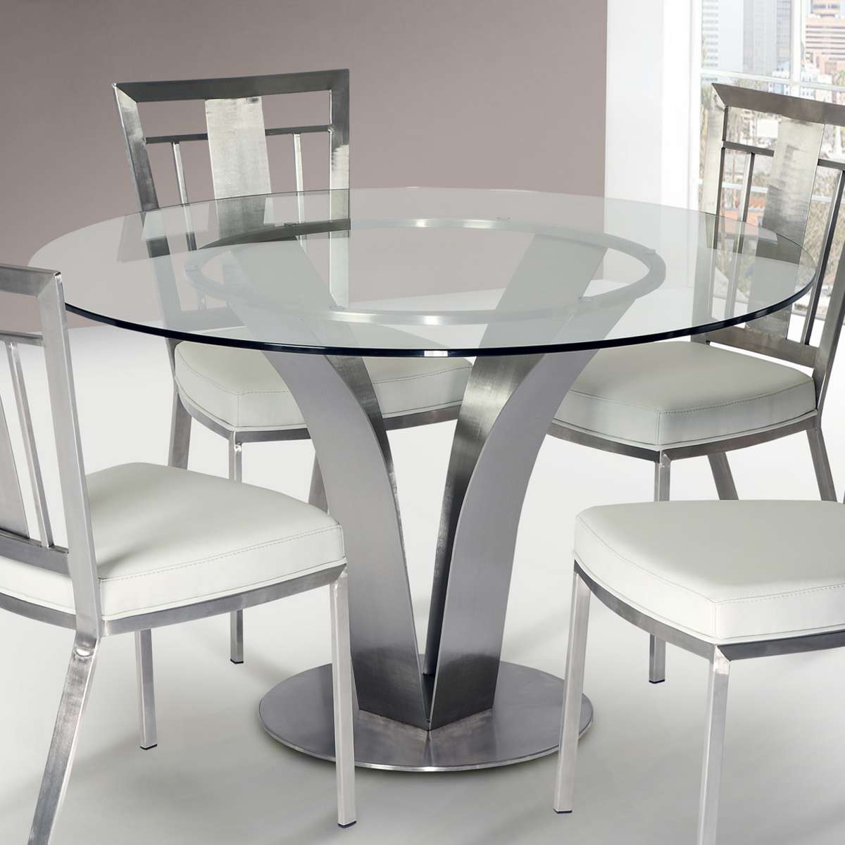 Cleo Contemporary Dining Table In Stainless Steel With Clear Glass By Armen Living | Dining Tables | Modishstore