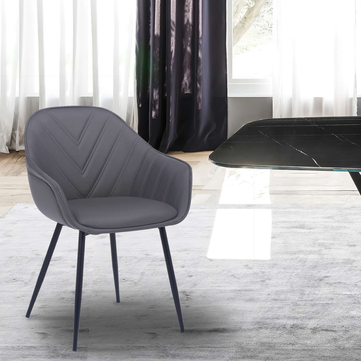 Clover Grey Faux Leather Dining Room Chair with Black Metal Legs By Armen Living | Side Chairs | Modishstore