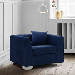 Cambridge Contemporary Chair in Brushed Stainless Steel and Blue Velvet By Armen Living