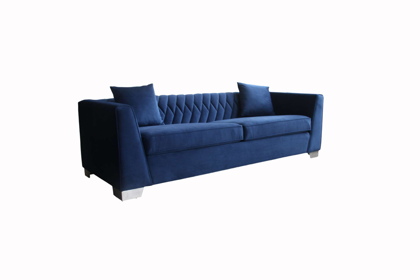 Cambridge Contemporary Sofa in Brushed Stainless Steel and Blue Velvet By Armen Living | Sofas |  Modishstore  - 3