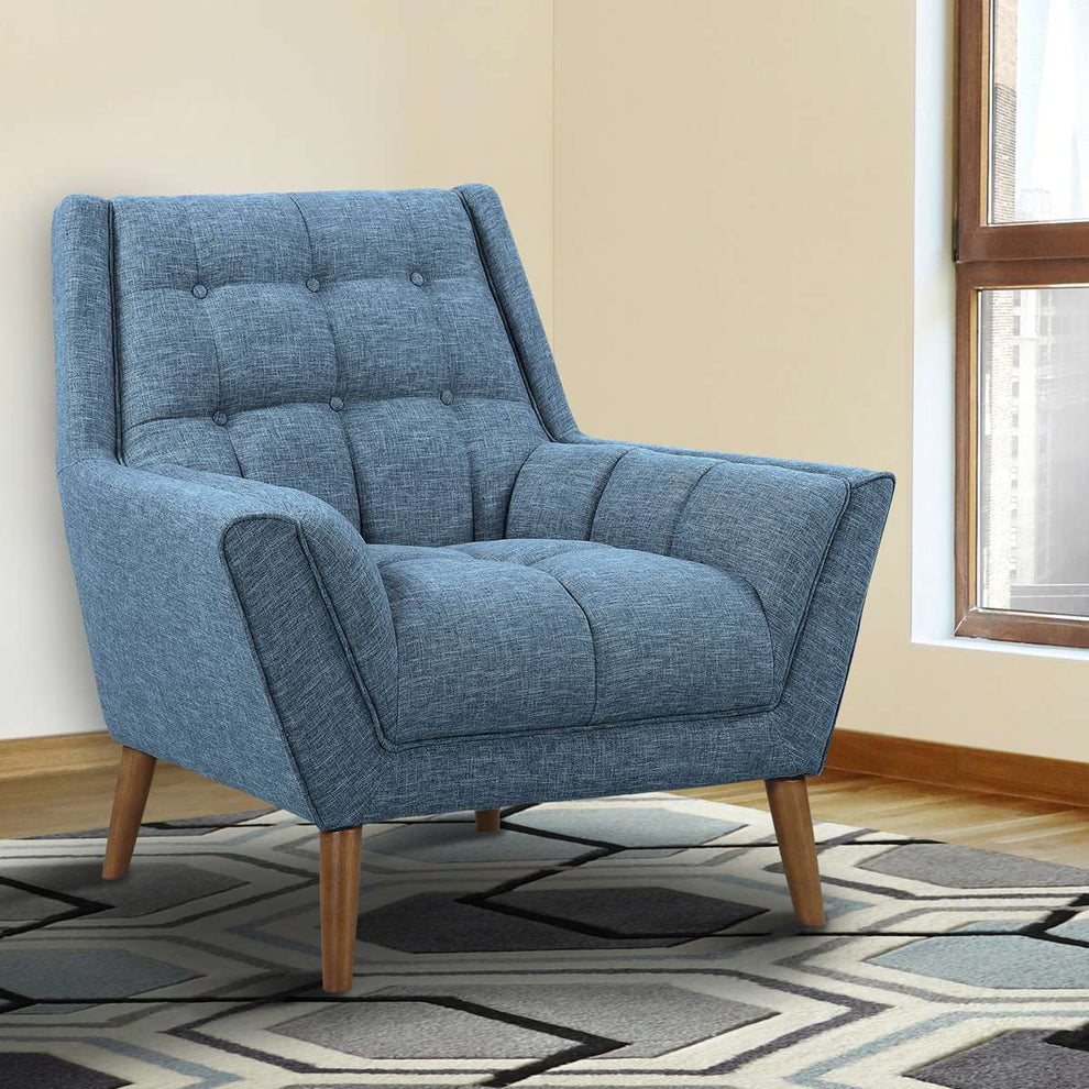 Cobra Mid-Century Modern Chair in Blue Linen and Walnut Legs By Armen Living | Lounge Chairs | Modishstore