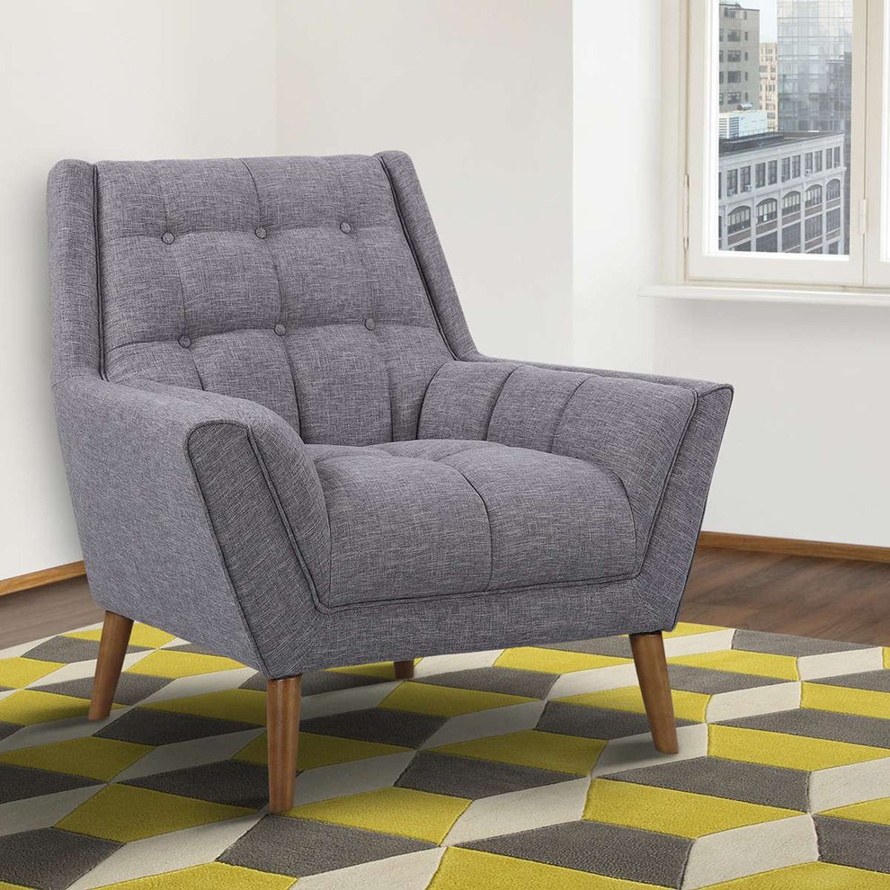 Cobra Mid-Century Modern Chair in Blue Linen and Walnut Legs By Armen Living | Lounge Chairs | Modishstore - 6