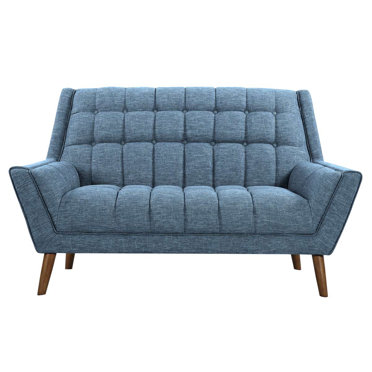 Cobra Mid-Century Modern Loveseat in Blue Linen and Walnut Legs By Armen Living | Loveseats | Modishstore - 3