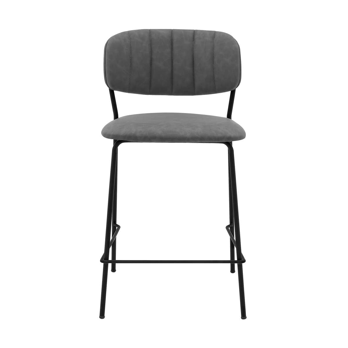 Carlo 26" Gray Faux Leather and Black Metal Counter Height Bar Stool By Armen Living | Bar Stools |  Modishstore  - 3