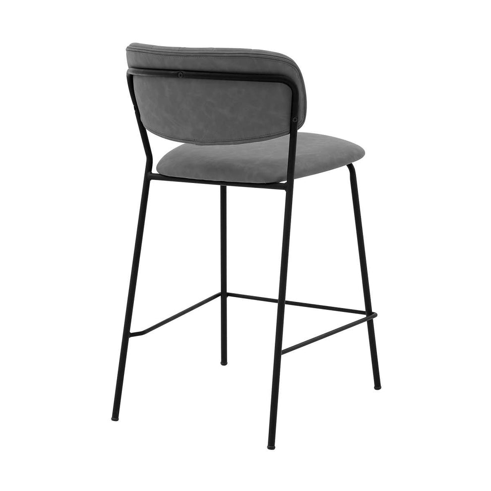 Carlo 26" Gray Faux Leather and Black Metal Counter Height Bar Stool By Armen Living | Bar Stools |  Modishstore  - 4