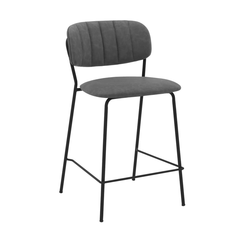 Carlo 26" Gray Faux Leather and Black Metal Counter Height Bar Stool By Armen Living | Bar Stools |  Modishstore  - 2