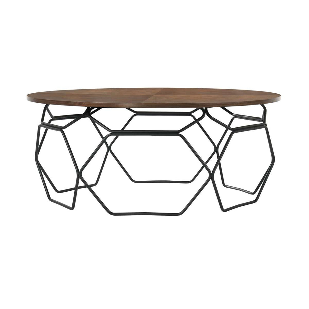 Cosmo Walnut Veneer Coffee Table with Black Metal Base By Armen Living | Coffee Tables |  Modishstore  - 4
