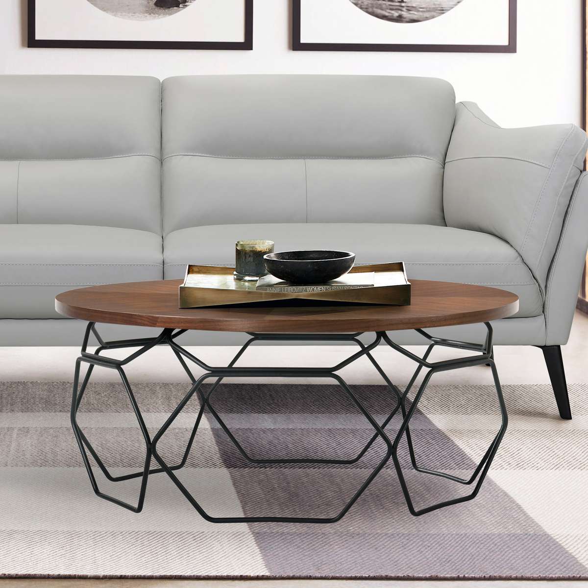 Cosmo Walnut Veneer Coffee Table with Black Metal Base By Armen Living | Coffee Tables |  Modishstore 