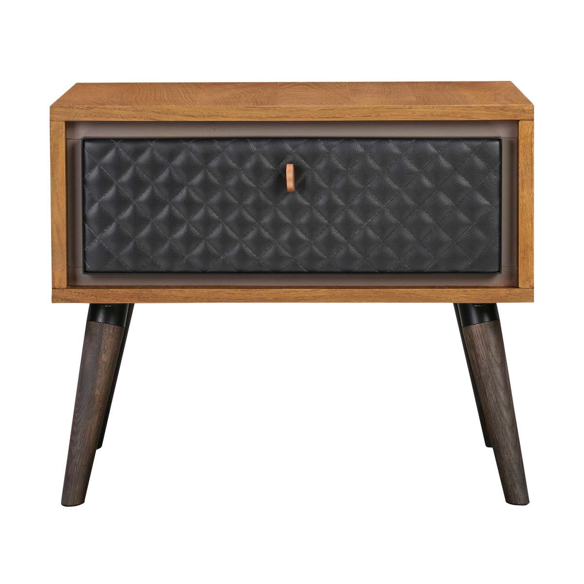 Coco Rustic Single Drawer Oak Wood and Faux Leather Nightstand By Armen Living | Nightstands | Modishstore