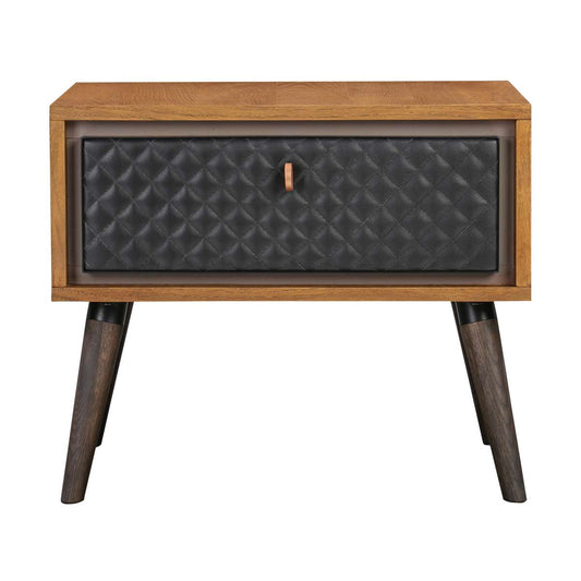 Coco Rustic Single Drawer Oak Wood and Faux Leather Nightstand By Armen Living | Nightstands | Modishstore
