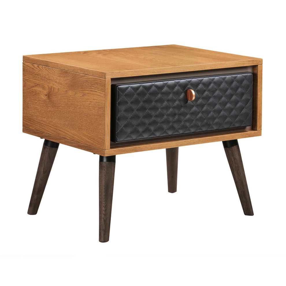 Coco Rustic Single Drawer Oak Wood and Faux Leather Nightstand By Armen Living | Nightstands | Modishstore - 2