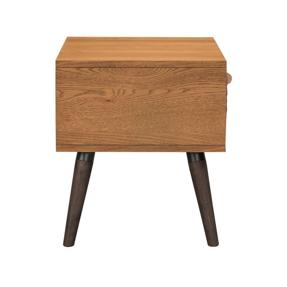 Coco Rustic Single Drawer Oak Wood and Faux Leather Nightstand By Armen Living | Nightstands | Modishstore - 3