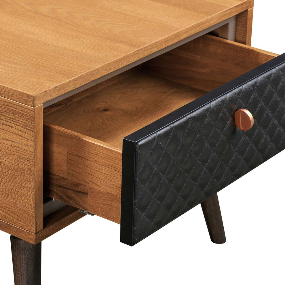 Coco Rustic Single Drawer Oak Wood and Faux Leather Nightstand By Armen Living | Nightstands | Modishstore - 4