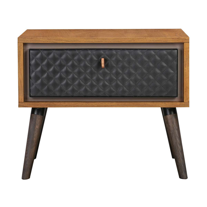 Coco Rustic Single Drawer Oak Wood and Faux Leather Nightstand By Armen Living | Nightstands | Modishstore