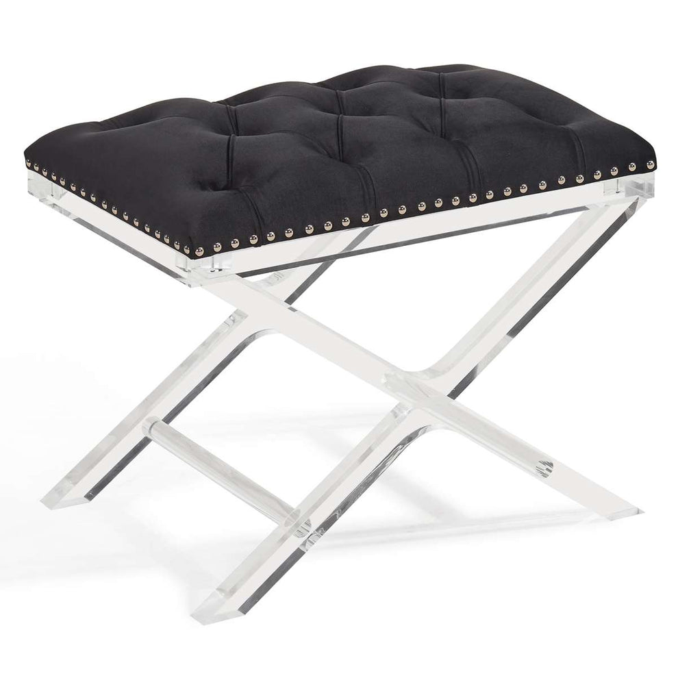 Cody Modern and Contemporary Tufted Ottoman in Black Velvet with Acrylic Legs By Armen Living | Ottomans | Modishstore - 2