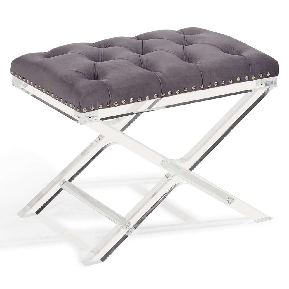 Cody Modern and Contemporary Tufted Ottoman in Black Velvet with Acrylic Legs By Armen Living | Ottomans | Modishstore - 4