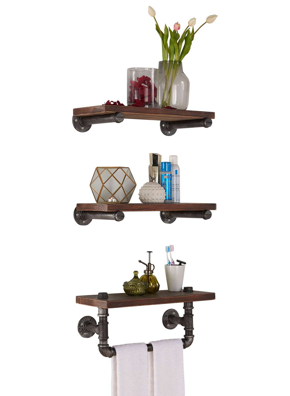 20" Conrad Industrial Pine Wood Floating Wall Shelf in Gray and Walnut Finish By Armen Living | Wall Shelf | Modishstore - 2