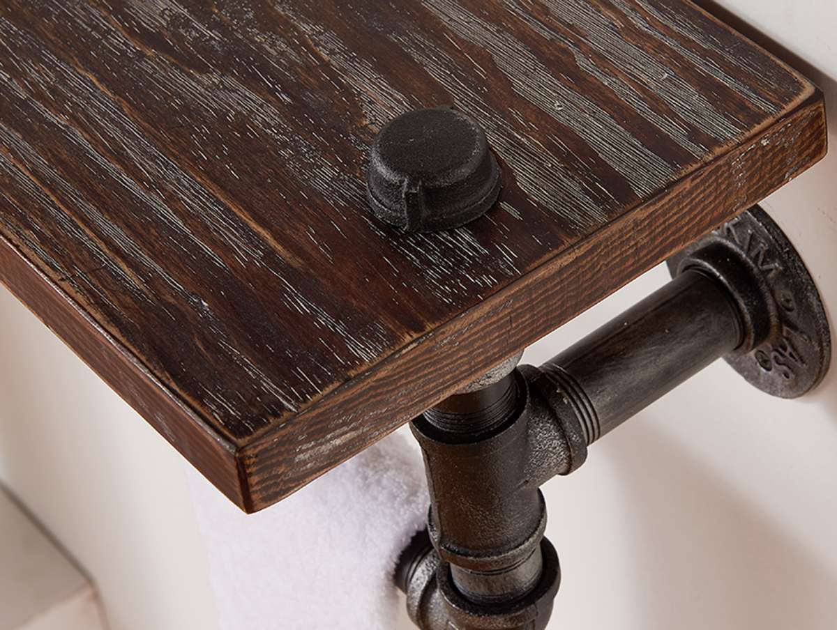 20" Conrad Industrial Pine Wood Floating Wall Shelf in Gray and Walnut Finish By Armen Living | Wall Shelf | Modishstore - 3