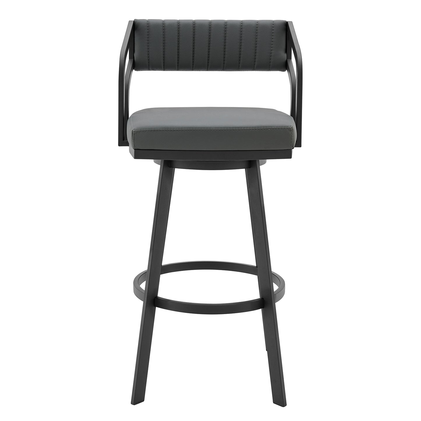 Capri 26" Swivel Modern Black Metal and Slate Gray Faux Leather Bar and Counter Stool By Armen Living | Counter Stools | Modishstore - 3