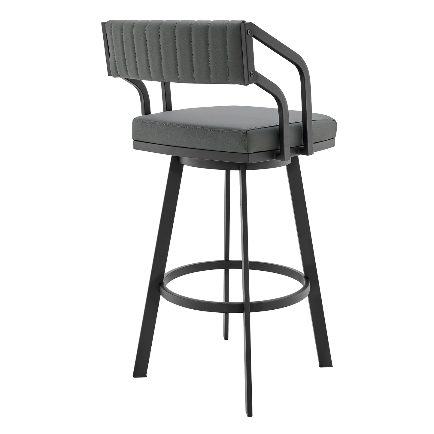 Capri 26" Swivel Modern Black Metal and Slate Gray Faux Leather Bar and Counter Stool By Armen Living | Counter Stools | Modishstore - 4