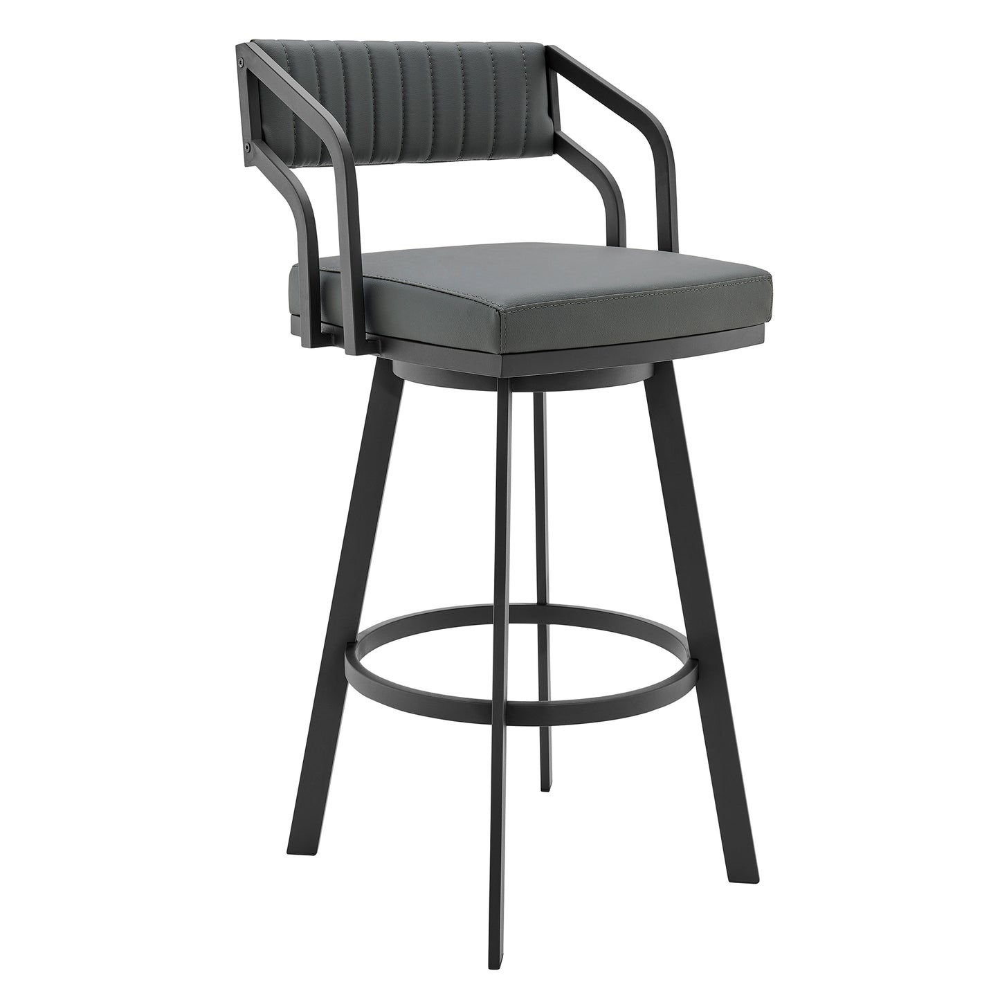 Capri Swivel Modern Black Metal and Slate Gray Faux Leather Bar and Counter Stool By Armen Living | Counter Stools | Modishstore - 2