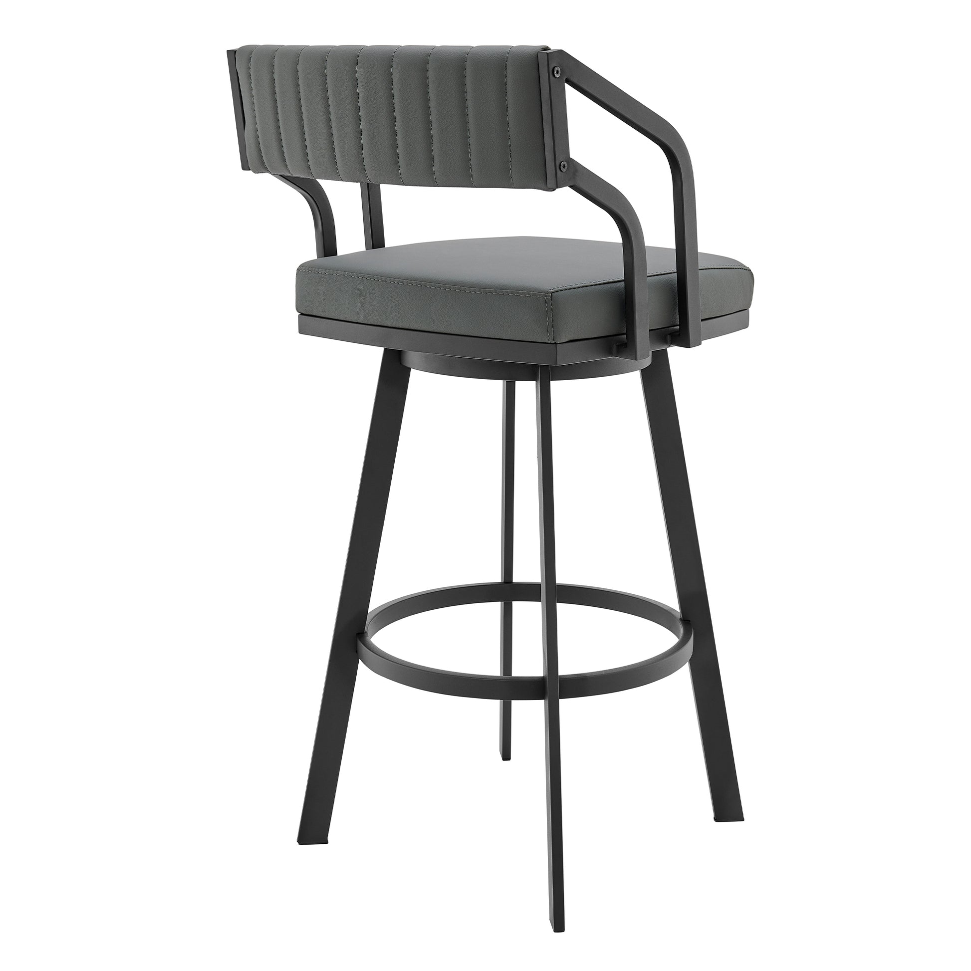 Capri Swivel Modern Black Metal and Slate Gray Faux Leather Bar and Counter Stool By Armen Living | Counter Stools | Modishstore - 4