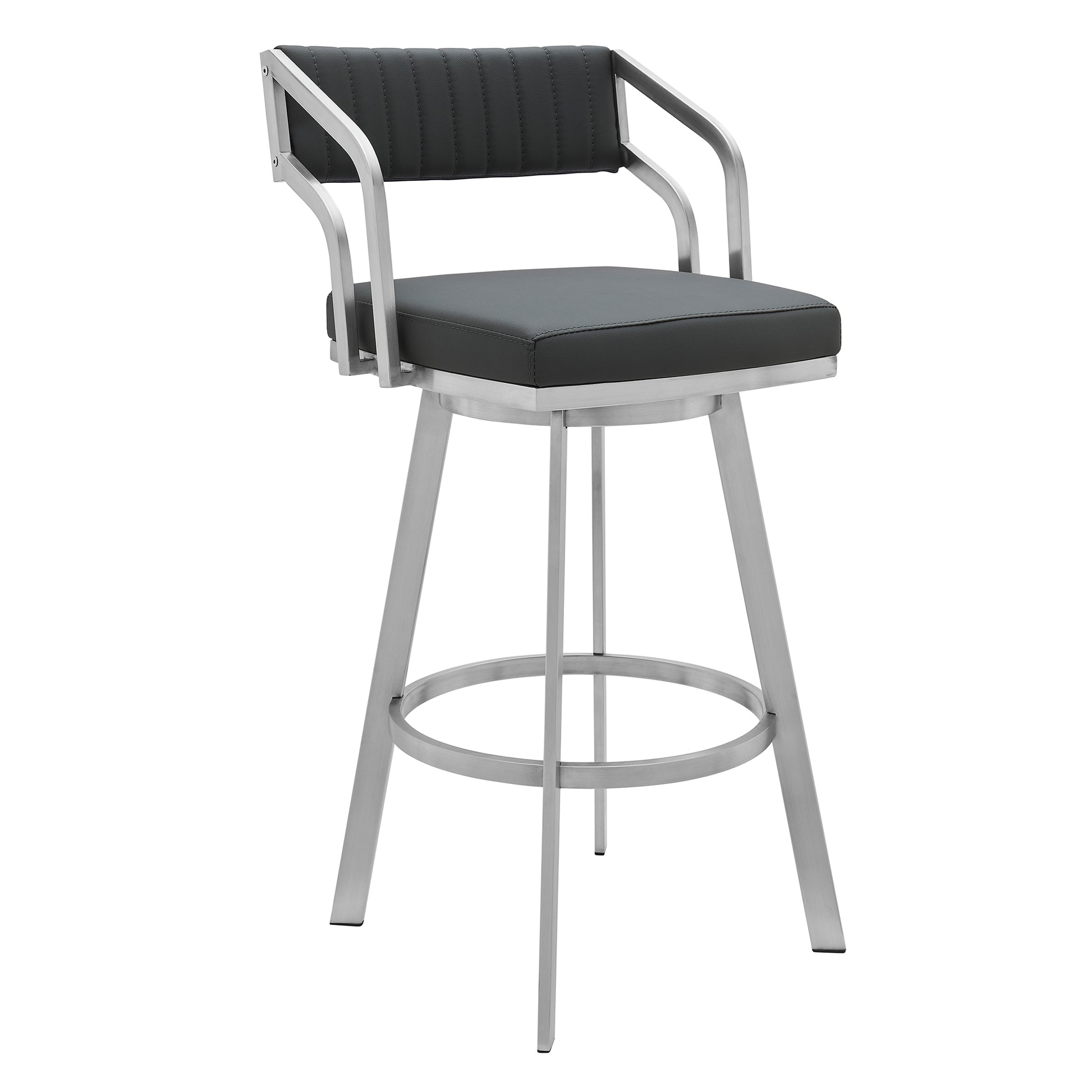 Capri 26" Swivel Modern Metal and Slate Gray Faux Leather Bar and Counter Stool By Armen Living | Counter Stools | Modishstore - 2