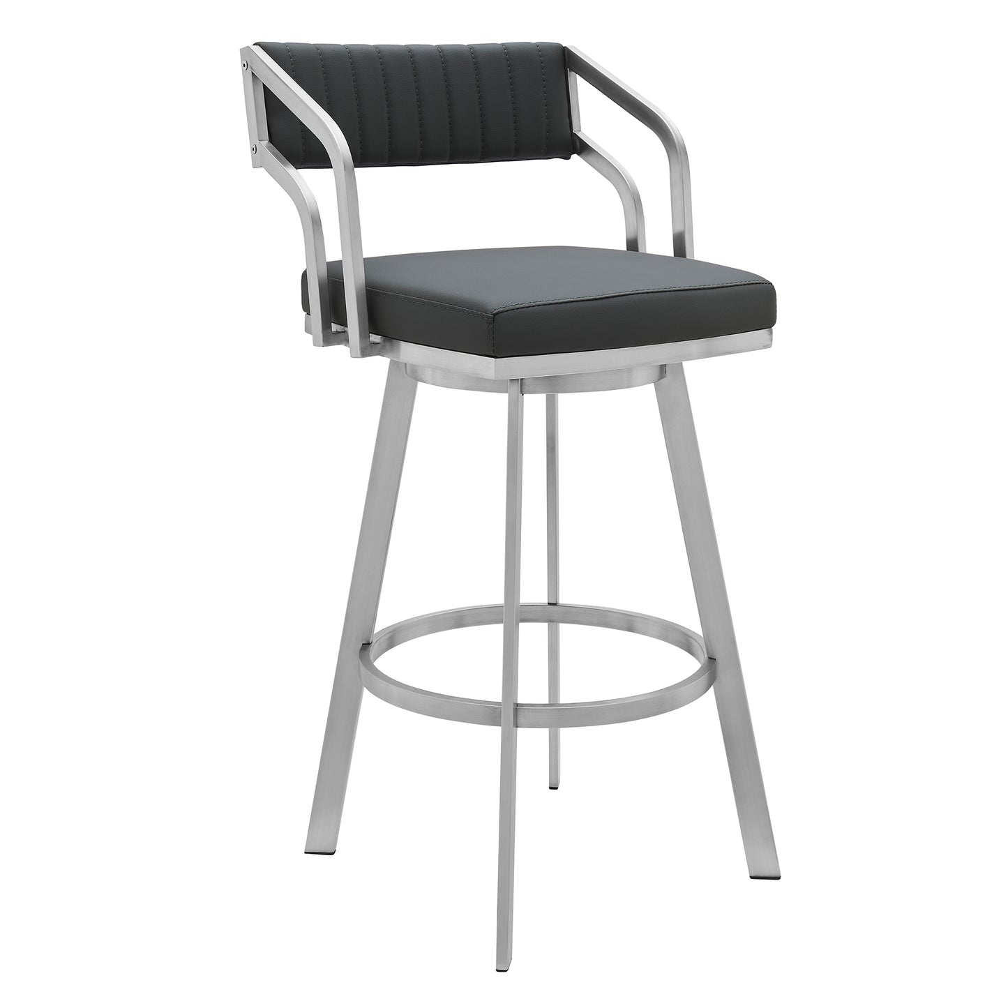 Capri 30" Swivel Modern Metal and Slate Gray Faux Leather Bar and Counter Stool By Armen Living | Counter Stools | Modishstore - 2