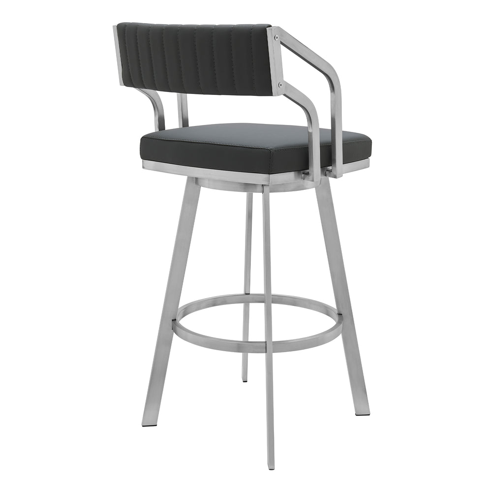 Capri 30" Swivel Modern Metal and Slate Gray Faux Leather Bar and Counter Stool By Armen Living | Counter Stools | Modishstore - 4