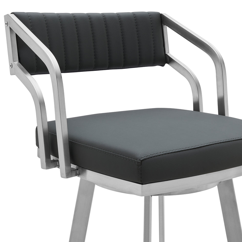 Capri 30" Swivel Modern Metal and Slate Gray Faux Leather Bar and Counter Stool By Armen Living | Counter Stools | Modishstore - 5