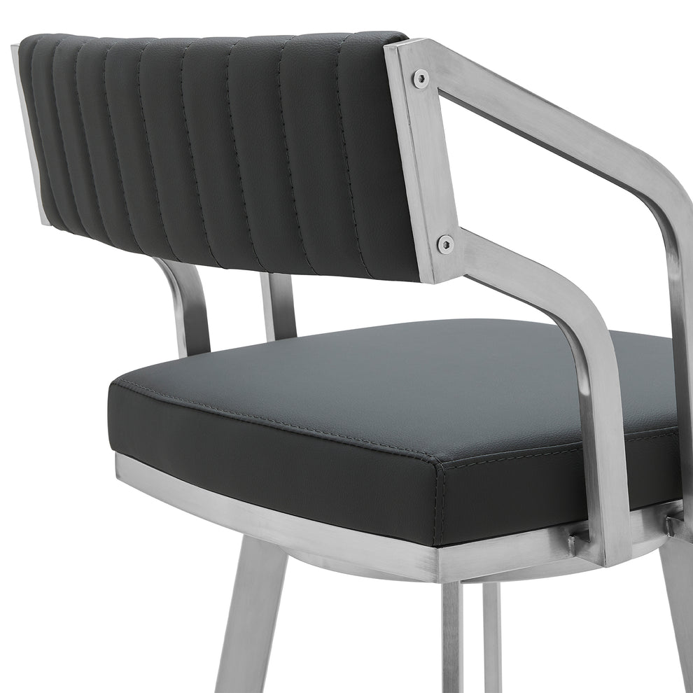 Capri 30" Swivel Modern Metal and Slate Gray Faux Leather Bar and Counter Stool By Armen Living | Counter Stools | Modishstore - 6