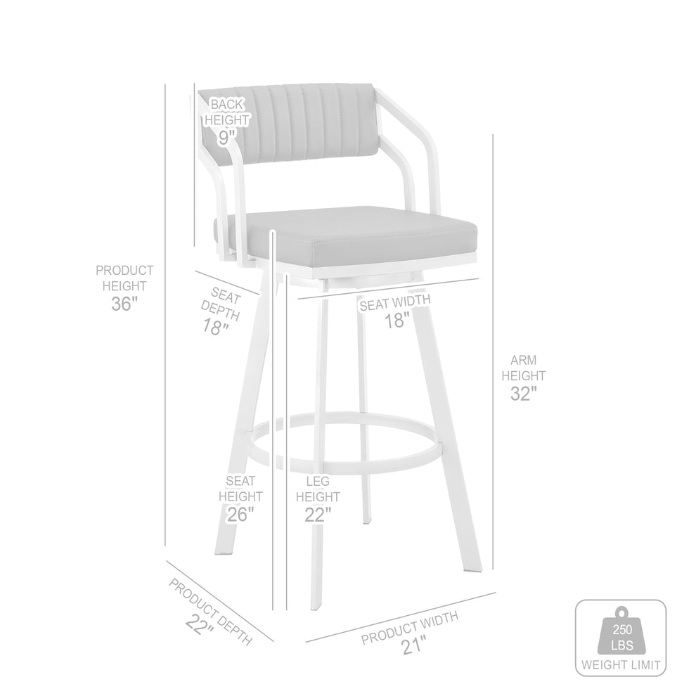 Capri 26" Swivel Slate Grey Faux Leather and Silver Metal Bar Stool By Armen Living | Bar Stools | Modishstore - 9