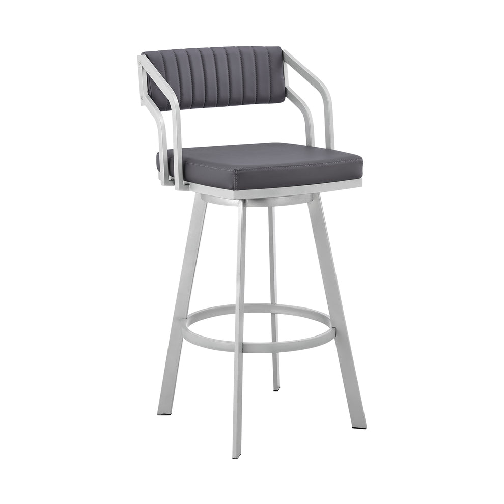 Capri 30" Swivel Slate Grey Faux Leather and Silver Metal Bar Stool By Armen Living | Bar Stools | Modishstore - 2